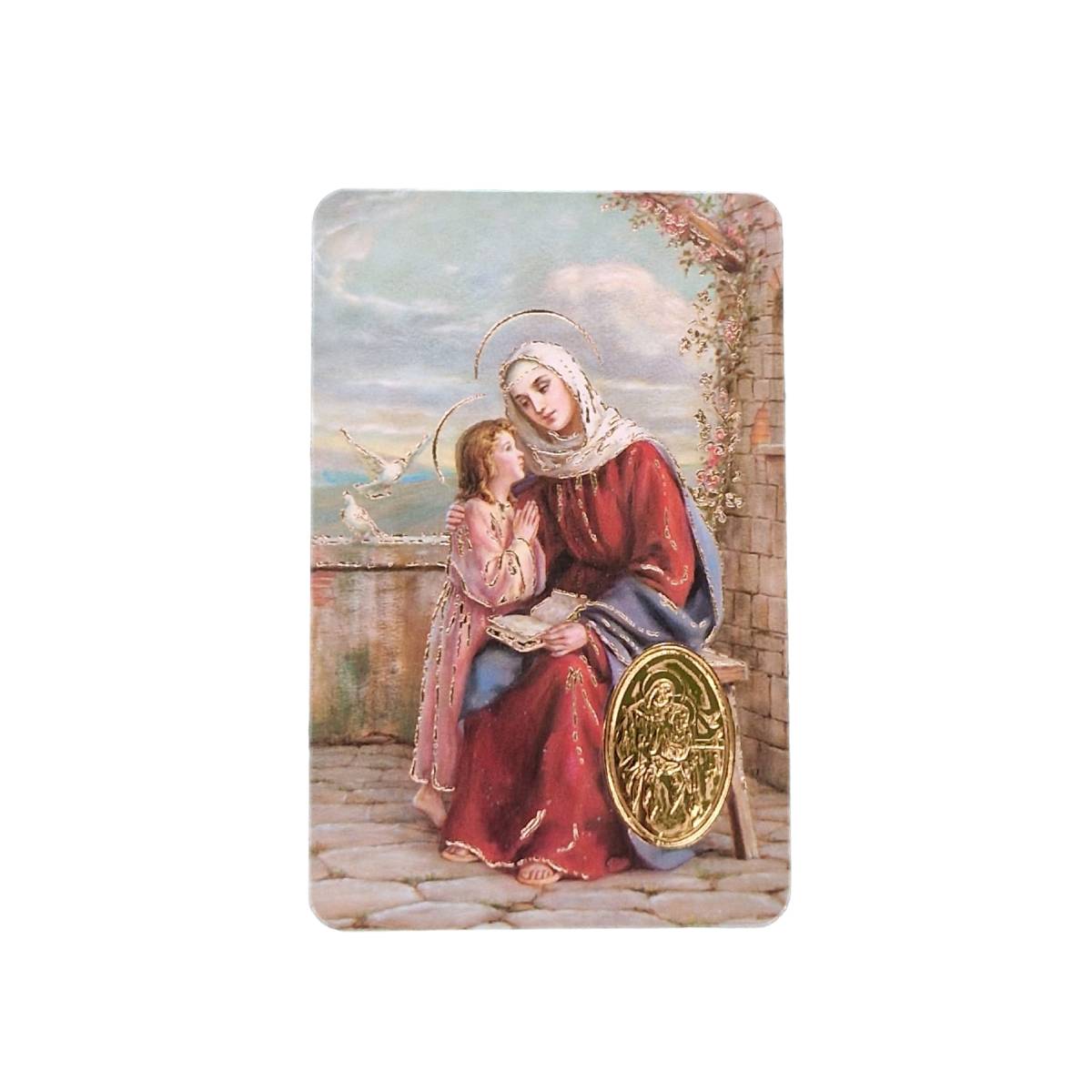 Estampa de Santa Ana con medalla dorada y oracion
