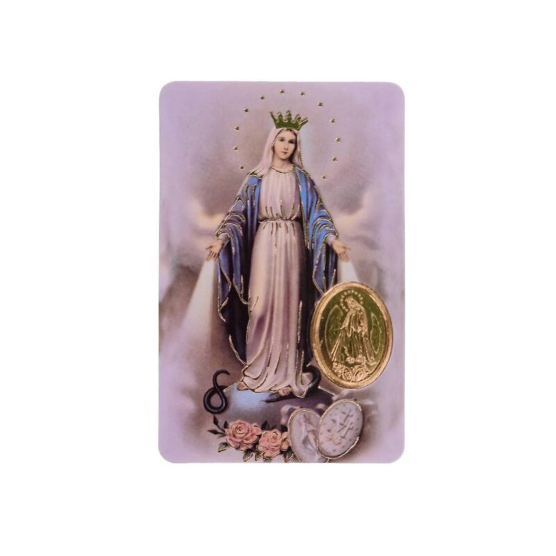 Estampa de la Virgen Milagrosa con medalla dorada y oracion | Estampa…