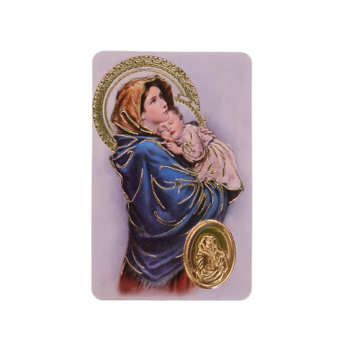 Estampa de la Virgen Madonina con medalla dorada y oracion