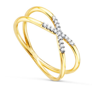 18K SORTIJA ORO BICOLOR CRUZADA CIRCONITAS. ANCHO CUERPO: 6 MM