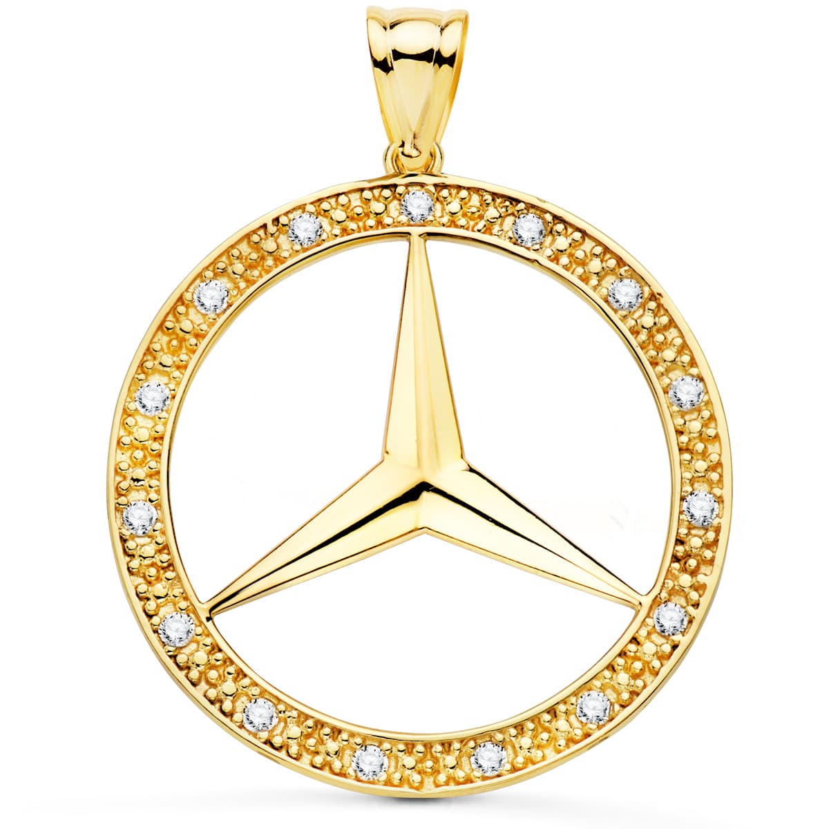 18K MEDALLA ORO AMARILLO ESTRELLA CON CERCO Y CIRCONITAS 35 MM