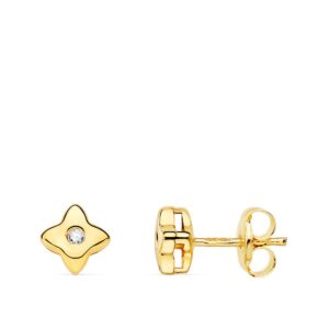 18K PENDIENTES ORO AMARILLO ESTRELLA 5X5 MM DIAMANTE 0.030 QT. G-VS2.