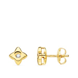 18K PENDIENTES ORO AMARILLO ESTRELLA 5.5X5.5 MM DIAMANTE 0.040 QT. G-VS2.
