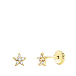 18K PENDIENTES ORO AMARILLO ESTRELLAS CON DIAMANTES 0.06 QTS SI-H. 4MM