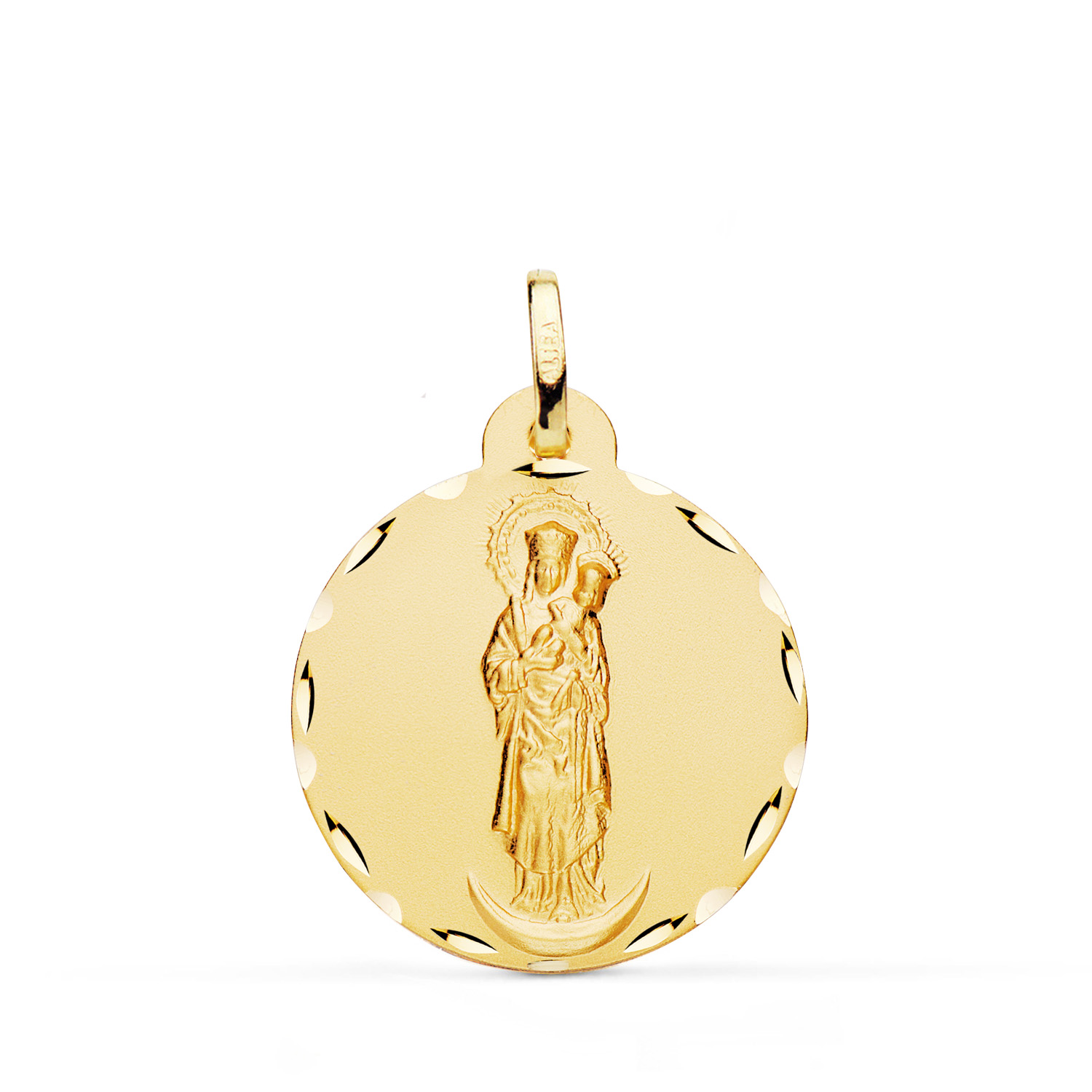 18K MEDALLA ORO AMARILLO VIRGEN DE LA ALMUDENA TALLADA 22 MM