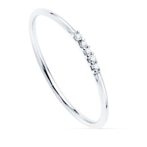 18K SORTIJA ORO BLANCO 5 DIAMANTES 0.025 QTS. CUERPO REDONDO 1 MM