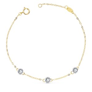 18K PULSERA BICOLOR CADENA FORZADA 19CM TRES DIAMANTES 0.045 QTS. G-VS2