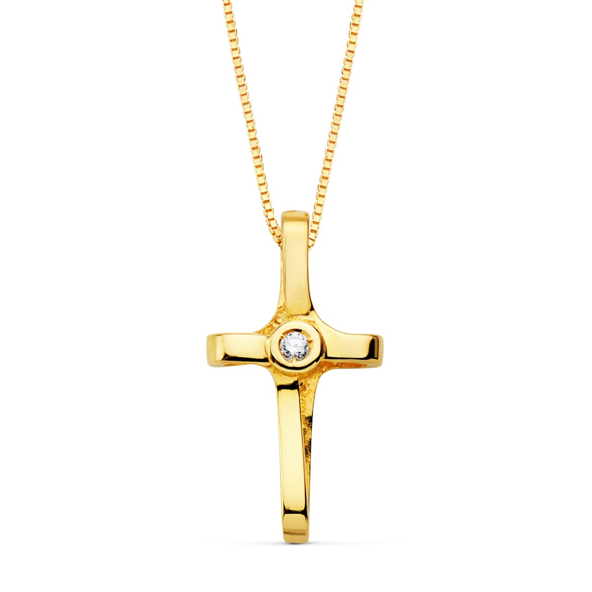 18K GARGANTILLA CRUZ 16X8.5MM1 DIAMANTE 0.015QT.CADENA VENECIANA 45CM G-VS2 – Brillantes