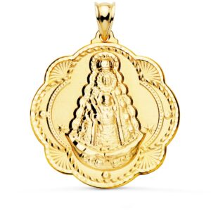 18K MEDALLA VIRGEN DEL ROCIO PANDERETA 40X36 MM