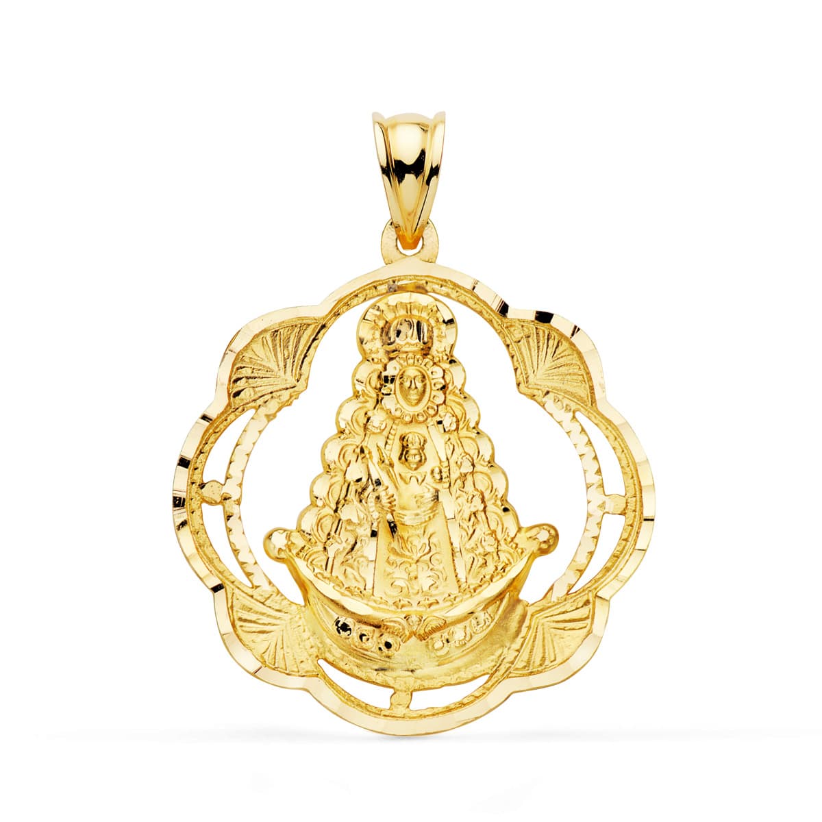 18K MEDALLA VIRGEN DEL ROCIO PANDERETA 31X28 MM