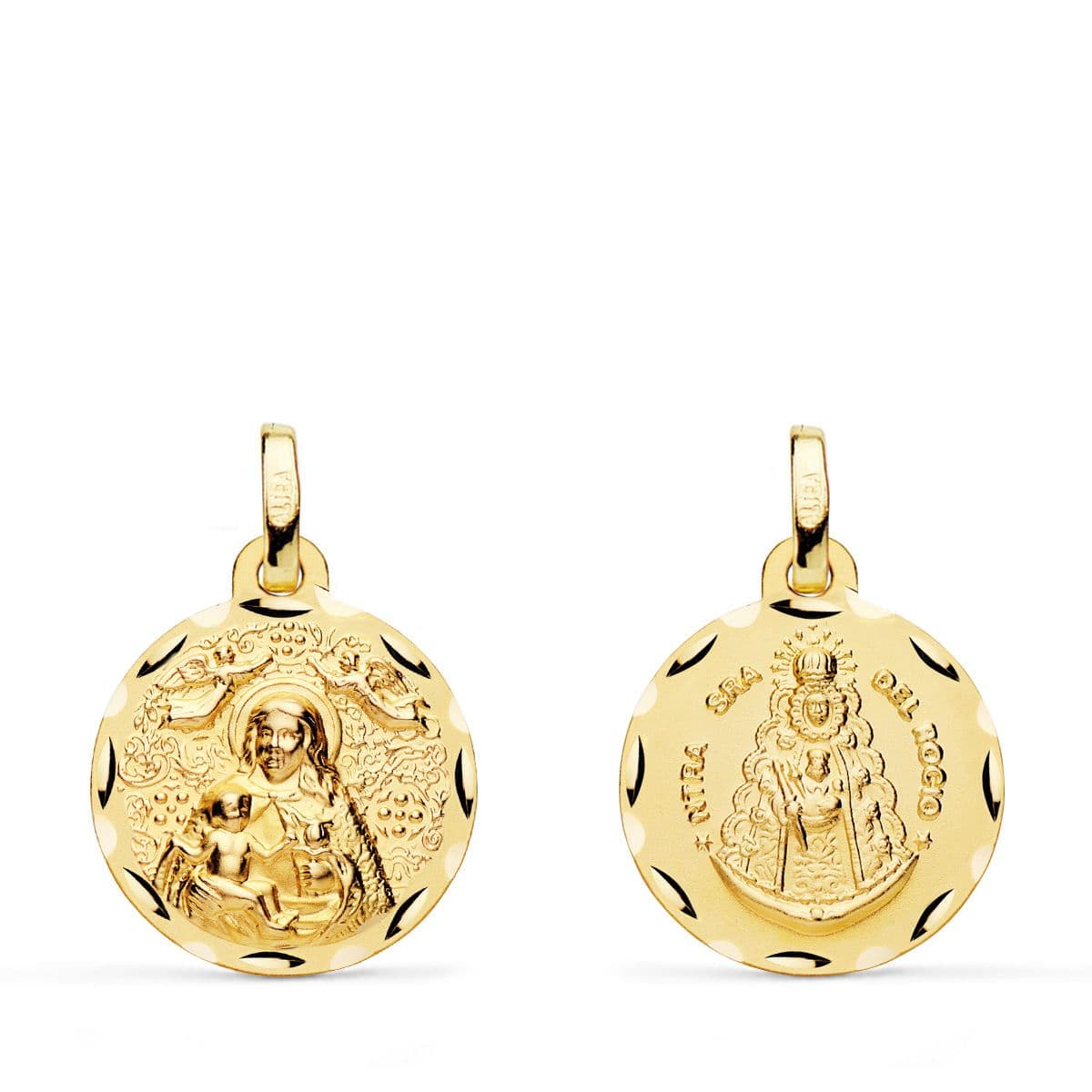 18K MEDALLA ESCAPULARIO VIRGEN DE LA CINTA Y VIRGEN DEL ROCIO 16 MM – Medallas escapularios