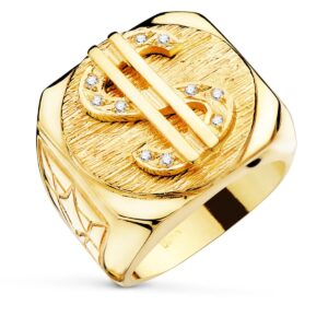 18K SELLO ORO AMARILLO MACIZO DOLAR CON CIRCONITAS ANCHO 22X20 MM