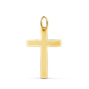 18K CRUZ ORO AMARILLO SIN CRISTO PLANA MATE Y BRILLO 26X17 MM