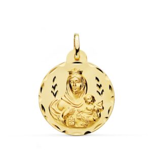 18K MEDALLA VIRGEN DEL CARMEN TALLADA 24 MM
