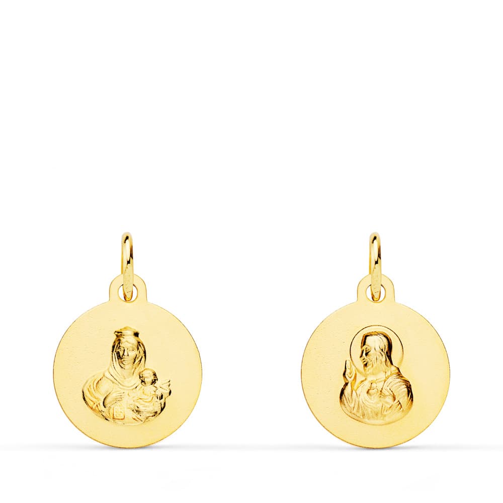 18K ESCAPULARIO LISO VIRGEN DEL CARMEN CORAZON DE JESUS LISO 12 MM – Medallas escapularios