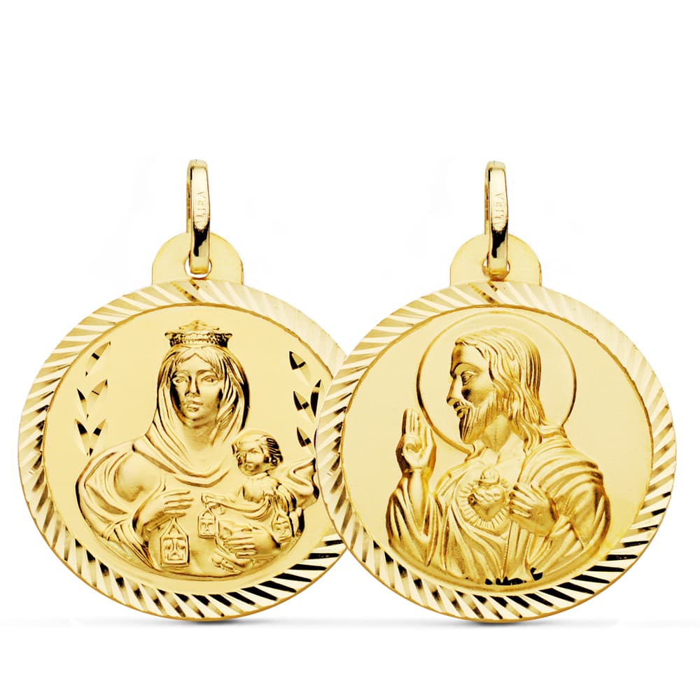 18K ESCAPULARIO HELICE VIRGEN DEL CARMEN CORAZON DE JESUS 26 MM – Medallas escapularios