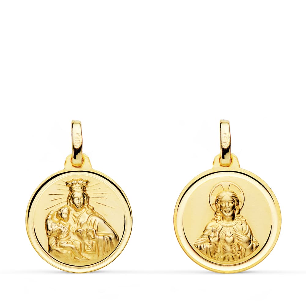 18K ESCAPULARIO VIRGEN CARMEN CORAZON JESUS 16 MM – Medallas escapularios