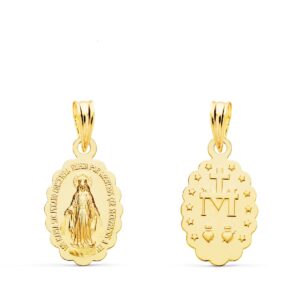 18K MEDALLA VIRGEN DE LA MILAGROSA OVAL MATIZADA 15X10 MM