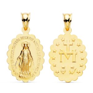 18K MEDALLA VIRGEN DE LA MILAGROSA OVAL MATIZADA 25X18 MM