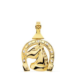 18K COLGANTE ORO AMARILLO HERRADURA CIRCONITAS 28X24 MM