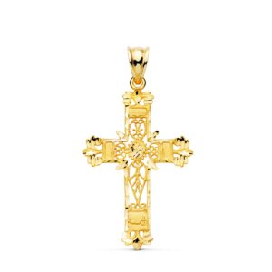 18K CRUZ ORO AMARILLO FILIGRANA BORDES TALLADOS. 37X25 MM