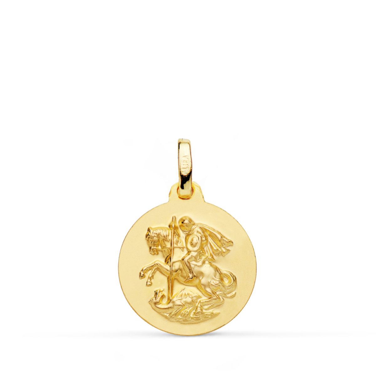 18K MEDALLA ORO AMARILLO SAN JORGE LISA MATIZADA 16 MM – Medallas Santos/as