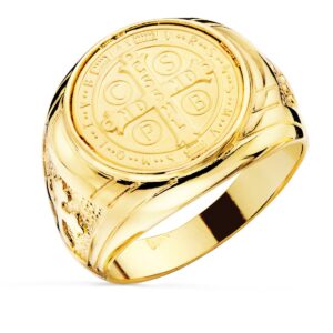 18K SELLO ORO AMARILLO CRUZ DE SAN BENITO 16 MM ANCHO 22 MM