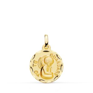 9K MEDALLA TALLADA ANGEL " YO TE GUARDARE " 16 MM