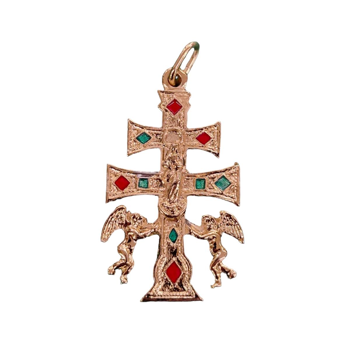 Cruz de Caravaca Dorada de metal. 5 x 3,5 cm