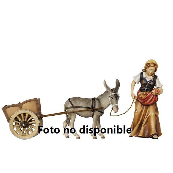 Mujer con leña con burro con carro - Imagen 2