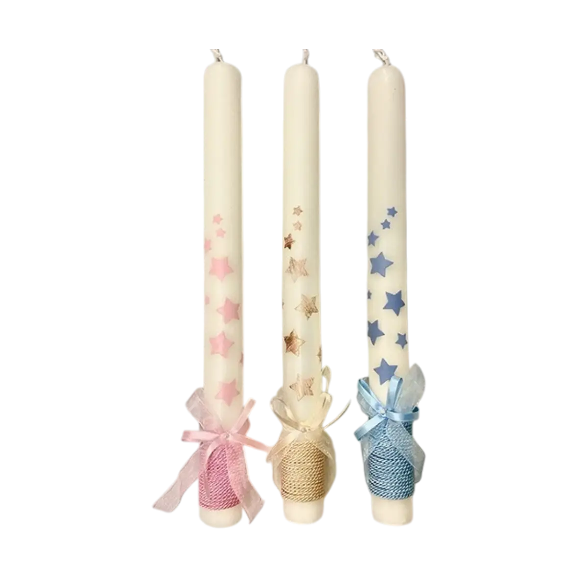 VELA DE BAUTIZO O COMUNIÓN DE CUERDA Y ESTRELLAS