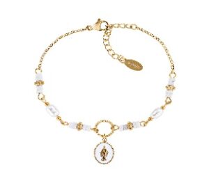 Pulsera de acero inoxidable con esmalte blanco – acabado dorado – Longitud 16 + 3 cm – ACBR818404G
