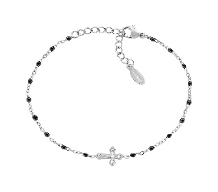Pulsera de acero inoxidable con esmalte negro – acabado en acero – Longitud 17 + 3,5 cm – ACBRCRSMBN