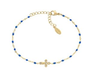 Pulsera de acero inoxidable con esmalte azul – acabado dorado – Longitud 17 + 3,5 cm – ACBRCRSMGBL