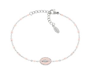Pulsera de acero inoxidable con esmalte rosa – acabado en acero – Longitud 17 + 3,5 cm