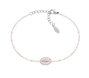 Pulsera de acero inoxidable con esmalte rosa – acabado en acero – Longitud 17 + 3,5 cm