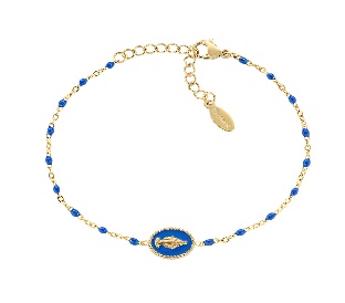 Pulsera de acero inoxidable con esmalte azul – acabado dorado – Longitud 17 + 3,5 cm – ACBRMISMGBL – Acero