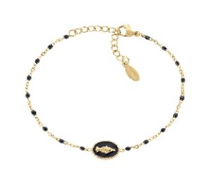 Pulsera de acero inoxidable con esmalte negro – acabado dorado – Longitud 17 + 3,5 cm – ACBRMISMGN