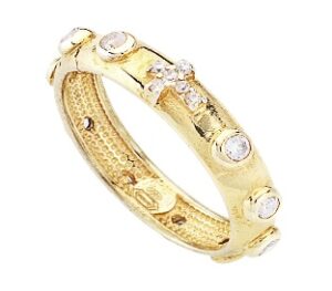 Anillo rosario de plata de ley con circonitas blancas – acabado dorado