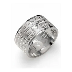 Anillo Ave María de plata de ley en español – acabado en rodio