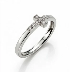 Anillo con cruz de plata de ley con circonitas blancas – acabado en rodio – RCROBBZ0