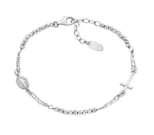 Pulsera con cruz de plata de ley con cuentas diamantadas – acabado en rodio – Cruces