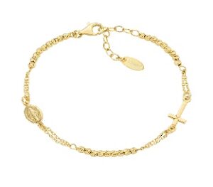 Pulsera con cruz de plata de ley con cuentas diamantadas – acabado dorado – Cruces