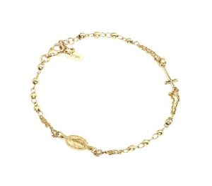 Pulsera rosario clásica de plata de ley – acabado dorado – Longitud 18 + 2 cm · cuentas Ø 2 mm