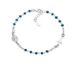 Pulsera rosario con cristales de plata de ley con cristales azul pastel – acabado en rodio