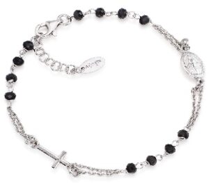 Pulsera rosario con cristales de plata de ley con cristales negros – acabado en rodio