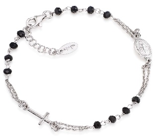 Pulsera rosario con cristales de plata de ley con cristales negros – acabado en rodio