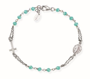 Pulsera rosario con cristales de plata de ley con cristales azul agua – acabado en rodio