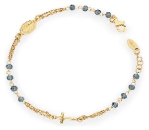 Pulsera rosario con cristales de plata de ley con cristales azules – acabado dorado