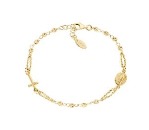Pulsera rosario clásica de plata de ley – acabado dorado – Longitud 18 + 2 cm · multidiamantadas cuentas Ø 3 mm